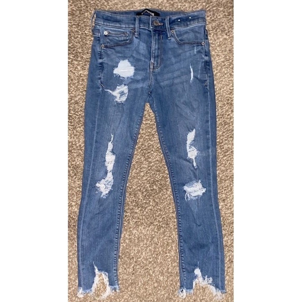 Express Women's Blue Skinny Jeans Distressed Ripped Size 27